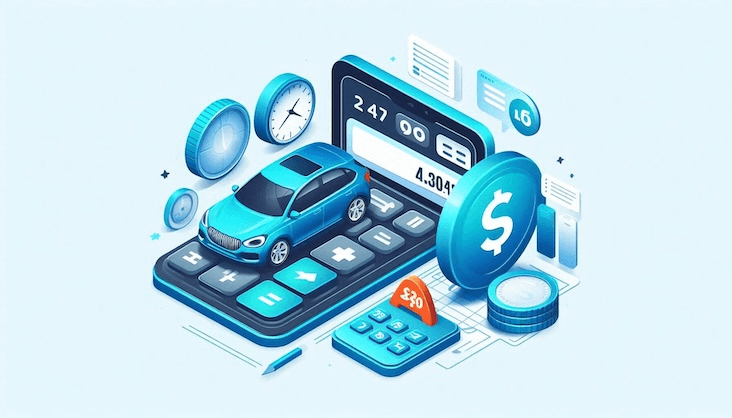 Илустрација што прикажува увоз на автомобил и елементи за пресметка на трошоците, претставувајќи ја услугата калкулатор за увоз на возила за Северна Македонија.